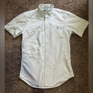 Ralph Lauren Men’s Short Sleeve Striped Blue Button Down Shirt Slim Fit Small